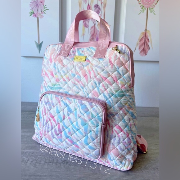 BETSEY JOHNSON Bag LBWILLA Backpack with Pencil Case - White Rainbow Zebra Print - Picture 3 of 8